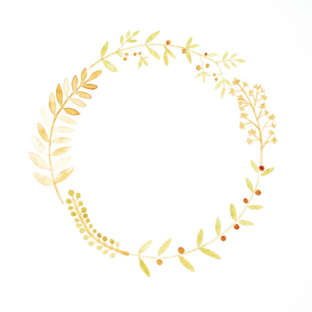 Hand drawing flowers in watercolor style on white paper background, Autumn flowers wreath with copy space for texting, greeting card background, bannerの写真素材