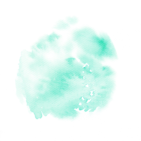 Green watercolor painting textured on white paper isolated on white backgroundの写真素材