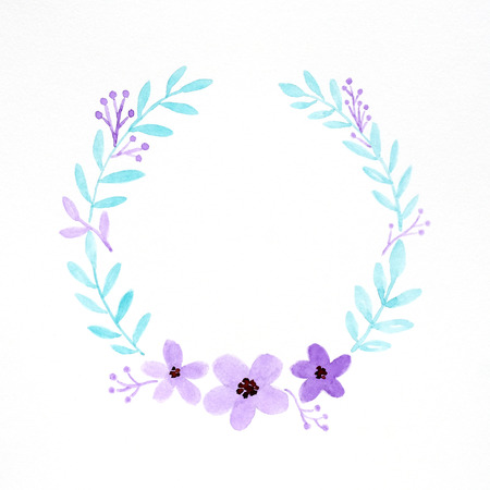 Flowers wreath watercolors, Hand drawing flowers in watercolor style on white paper background, with copy space for text, greeting card background, bannerの写真素材