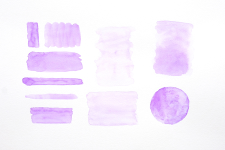 Art abstract illustration, Set of violet watercolor painting backgrounds design on white paperの写真素材