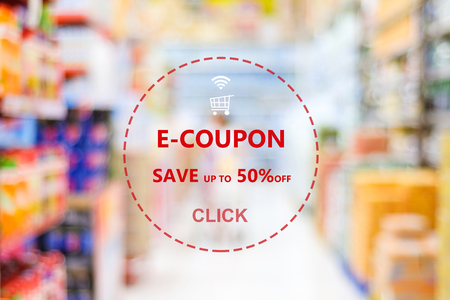 E-coupon, grocery discount coupon web banner background, shopping on line promotion, on line shopping, digital marketing, business and technology conceptの写真素材