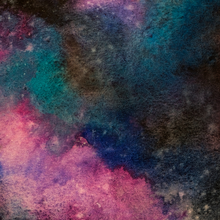 Watercolor painting space background, Abstract galaxy watercolor hand painting,Cosmic night with star textured backgroundの写真素材