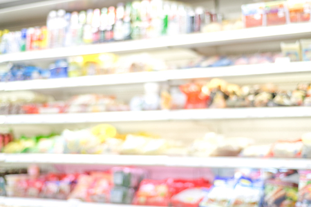 Blurred background, blur products on shelves at grocery store background, business conceptの写真素材