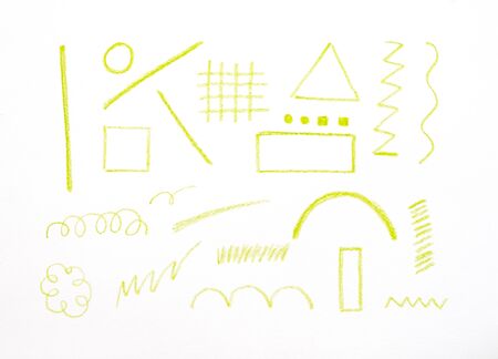 Illustration in green color pencil, Hand drawing red colour pencil isolated on white background, art design element texturedの写真素材