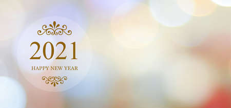 Happy New Year 2021 on blur abstract bokeh background with copy space for text, new year greeting card, bannerの写真素材