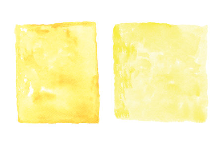 Illustraion watercolour design background, Yellow  square shape watercolor painting textured on white paper isolated on white backgroundの写真素材