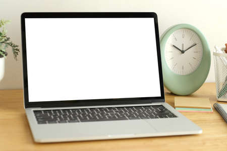 Laptop computer screen mockup, template background, Laptop computer with blank screen, Business online, e commerce, online study conceptの写真素材