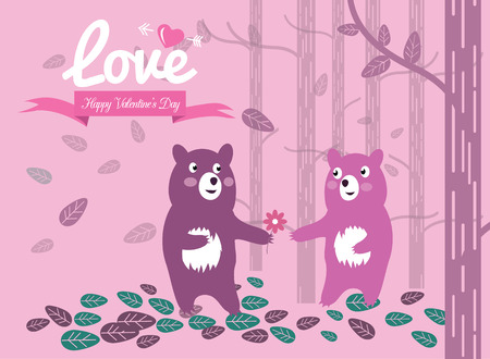 Cute couple bears in the forest.  Valentine's Day Cardsのイラスト素材