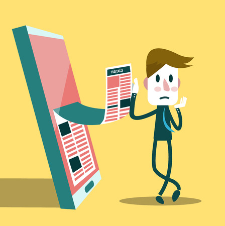 Businessman reading business news from his smart phone のイラスト素材