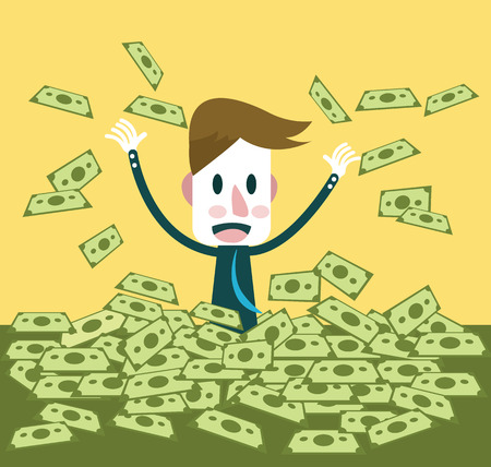 Businessman happy with a lot of dollar banknote  のイラスト素材