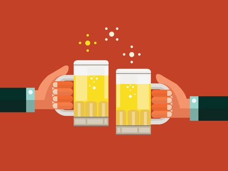 Two businessmen toasting glasses of beer  Business successful and partnership concept  flat design  vector illustrationのイラスト素材
