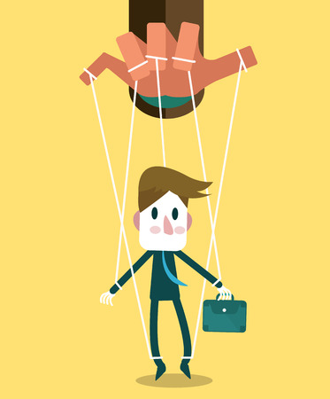 Businessman marionette on ropes controlled hand  vector illustration  flat designのイラスト素材