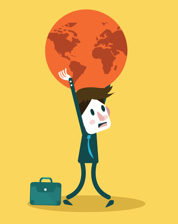Businessman holding big globe  Big burden concept design  vector illustration flat design element のイラスト素材