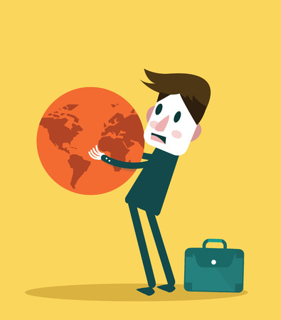 Businessman holding big globe  Big burden concept design  vector illustration  flat design element のイラスト素材