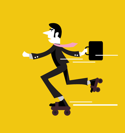 Businessman roller skating with briefcase  business people design   flat design element  vector illustrationのイラスト素材