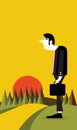 Businessman standing alone sunset view in the background flat design element  vector illustrationのイラスト素材
