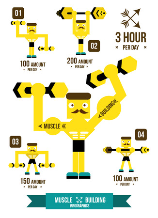 Building muscle & Fitness Infographics. flat design element. vector illustrationのイラスト素材