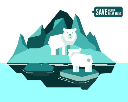 Polar bears is separated from family. global warming concept. flat design element. vector illustrationのイラスト素材