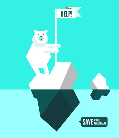 Polar bears with help sign. flat design element. vector illustrationのイラスト素材
