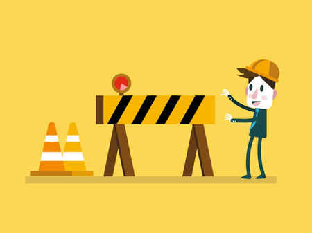 Businessman and Under Construction sign. vector illustrationのイラスト素材