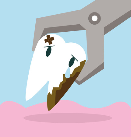 Dental extraction forceps and tooth. flat character design. vector illustrationのイラスト素材