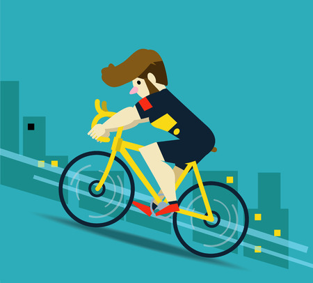 Racing cyclist in action on city background.  flat character design. vector illustrationのイラスト素材