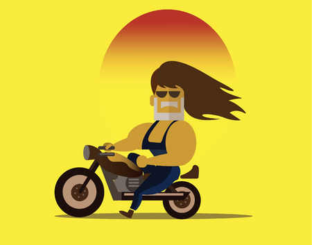 Biker riding motorcycle. flat character design. vector illustrationのイラスト素材
