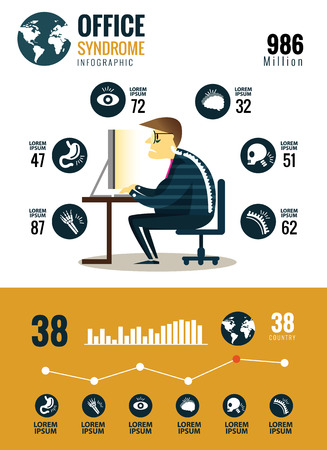 Office syndrome Infographics. flat character and icons design. vector illustrationのイラスト素材