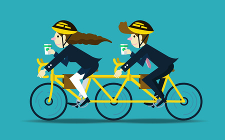 Business people cycling to work. teamwork concept.flat design character. vector illustrationのイラスト素材