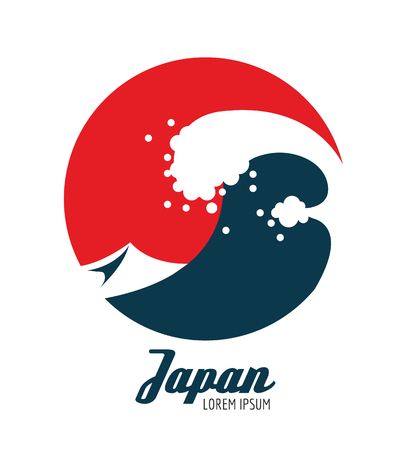 Ocean waves in red circle. Japanese icon design. flat elements. vector illustrationのイラスト素材