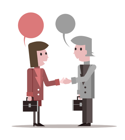 Two business people Shaking Hands and talking. flat character design. vector illustrationのイラスト素材