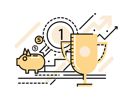 Business Successful and victory concept. flat line icons. vector illustrationのイラスト素材