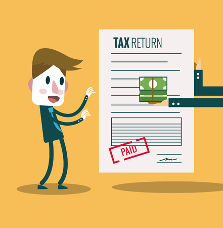 Businessman get paid bill and money return.Tax return concept.  flat design elements. vector illustrationのイラスト素材
