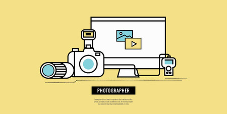 Photography equipment icons. website , template, poster. flat  line design. illustration