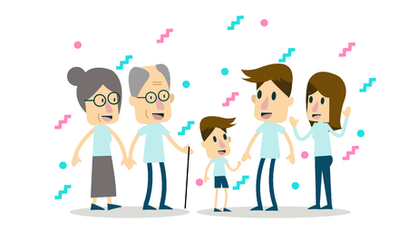 Big family together. flat character design.のイラスト素材