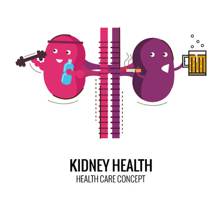 healthy kidney and unhealthy kidney character. Danger of Alcoholic and smoke. Character thin line flat design. vector illustrationのイラスト素材