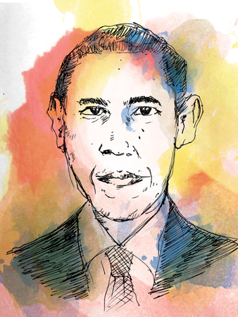 Barack Obama portrait drawing. water colour style.のeditorial素材