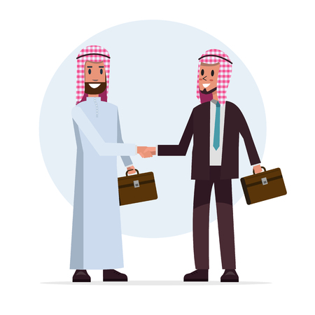 The Arabian businessman shake hand for cooperation with partner. flat character design. vector illustrationのイラスト素材
