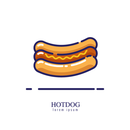 Hot dog flat thin line icon.のイラスト素材