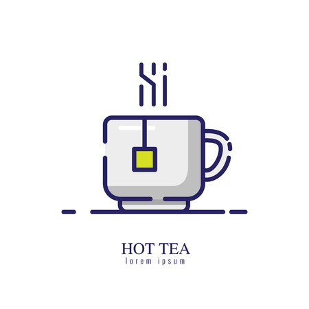 Cup of tea flat thin line icon.のイラスト素材