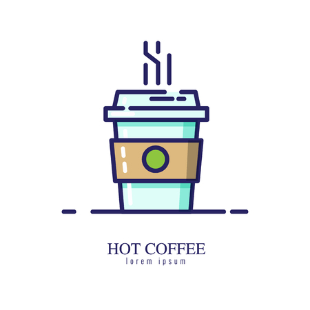 Hot coffee icon on a white background. flat thin line icon. vector illustrationのイラスト素材