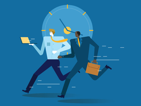 Business people working and running on the time background . Business deadline and competition concept. flat design elements. vector illustrationのイラスト素材