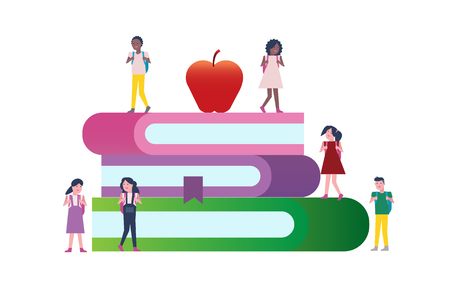 Happy kids with Books. Back to school concept. character design set. vector illustrationのイラスト素材