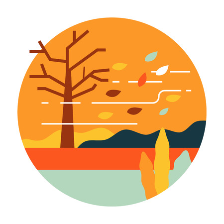 Autumn leaves falling with wind. Autumn scenery. flat icon design. illustration vectorのイラスト素材