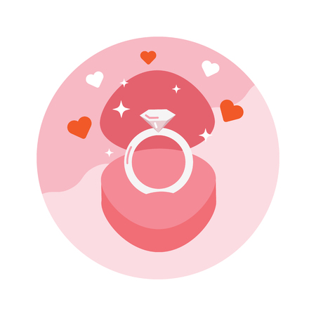 Gift box with diamond engagement ring. Happy valentine's day. flat icons design. vector illustrationのイラスト素材
