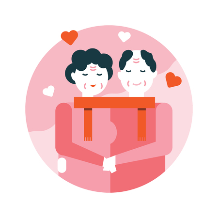 Happy senior couple in love. Happy valentine's day. flat icons design. vector illustrationのイラスト素材