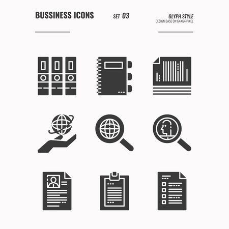 Business and financial icons set 3, Big data, global data, document, folder and more concept, Glyph icons Design. vectorのイラスト素材