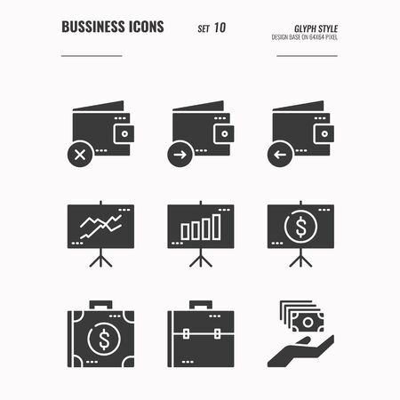 Business and financial icons set 10, wallet, money, presentation, meeting, currency and more concept, Glyph icons Design. vectorのイラスト素材