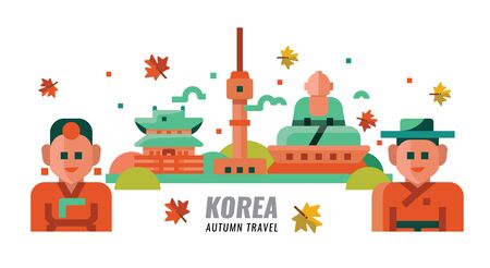 South Korean autumn travel. Flat design icons. vector illustrationのイラスト素材