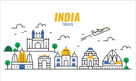 India travel scene. thin line poster and banner design elements. vector illustrationのイラスト素材